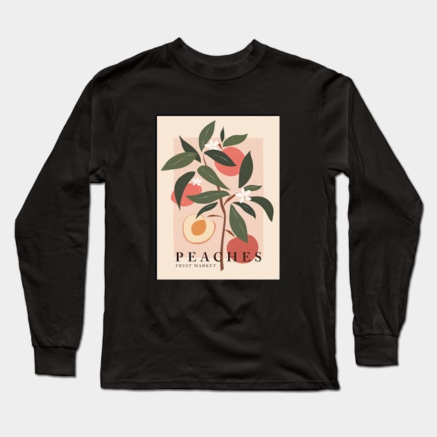 Fruit market, Peaches, Apricot, Retro print, Cottagecore aesthetic, Exhibition art, Boho art, Floral Long Sleeve T-Shirt by KristinityArt